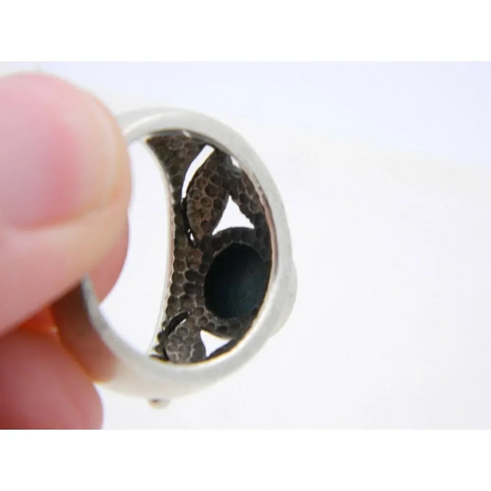 VTG .925 Sterling Silver Blue Stone Cabochon Leaf